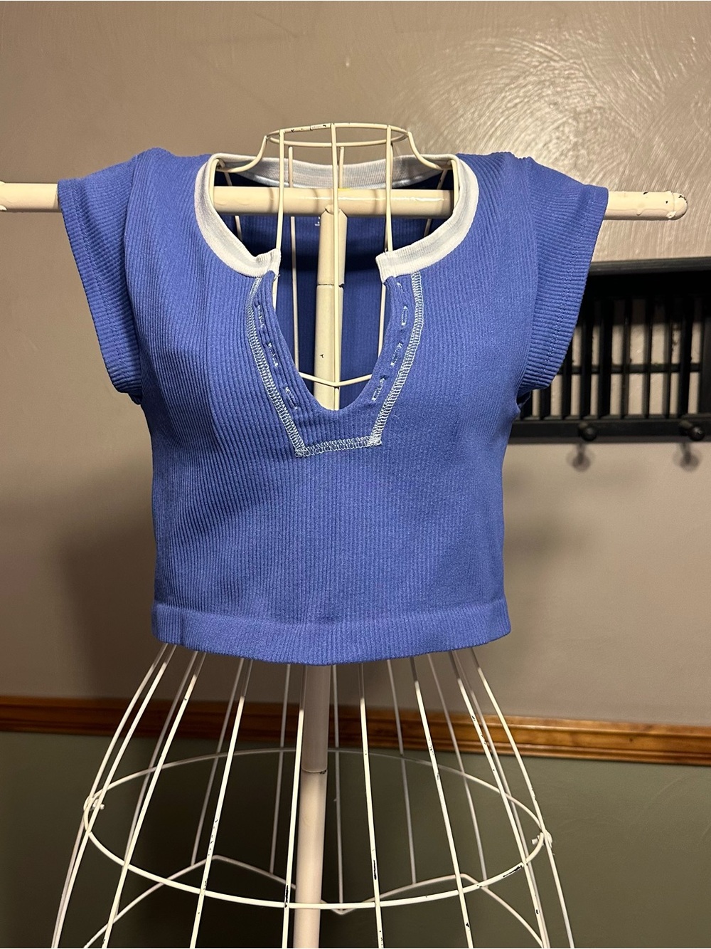 Urban Outfitters Periwinkle Ribbed Crop Top with White Trim